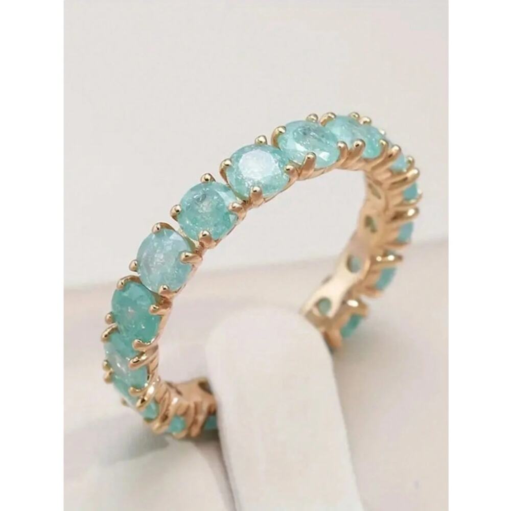 Eternity Ring Band-Mint Green Aqua Crystal Stone Daianty Stackable Ring (Size 7)